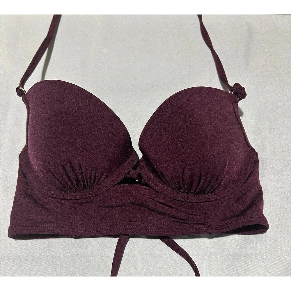 Abercrombie Bikini Swim top Size 32A‎ Burgundy Halter Strap Back Pool Beach